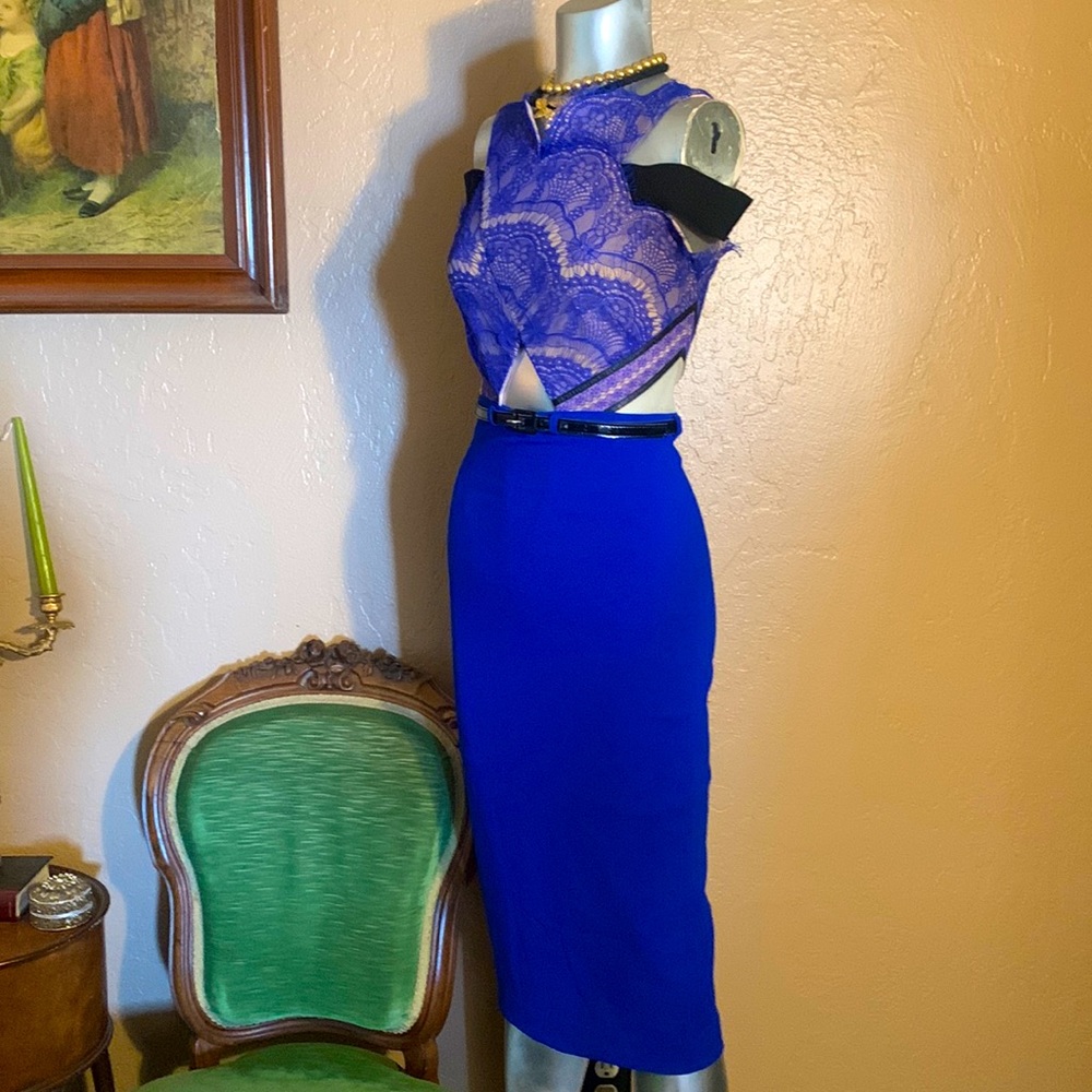 Three Floor Cobalt Blue Body Con Midi Dress.  Sz 2